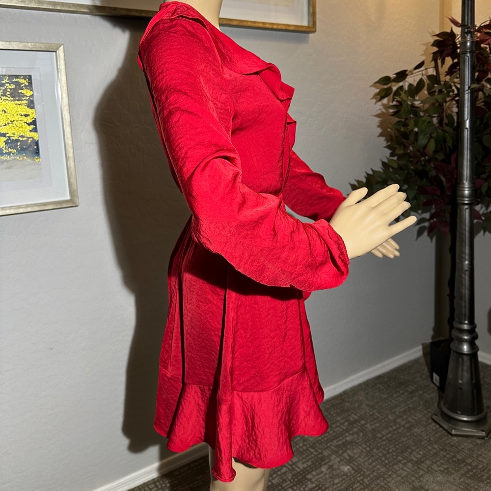 Express Red Ruffled Wrap Dress with Tie Front - Picture 4 of 5